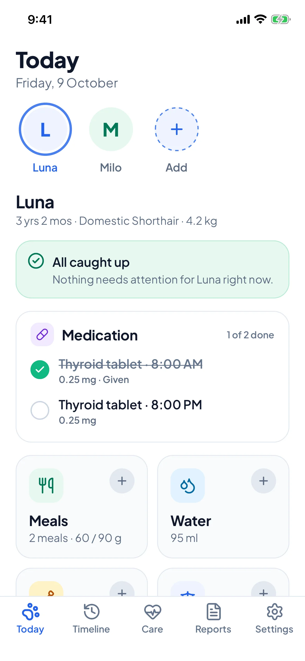 Purrlog’s Today screen for a cat named Luna